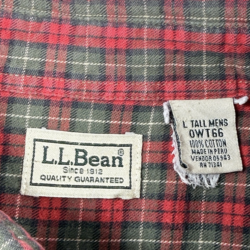 Vintage LL Bean Flannel Long Sleeve Shirt Men's Size L Tall Red‎ Plaid 0WT66 - Picture 3 of 15